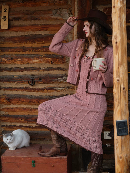 Floral Juliet Vintage Knit Dress &amp; Cardigan Set