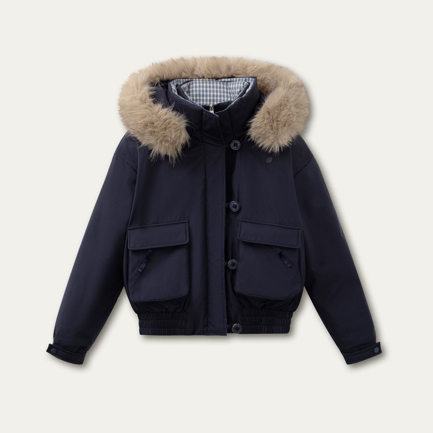 Glacier Blue &amp; Navy Plaid Panel Down Jacket