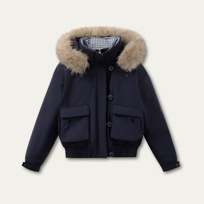 Glacier Blue &amp; Navy Plaid Panel Down Jacket