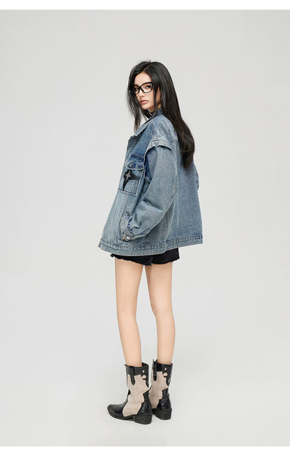 Washed Turn-down Collar Denim Jacket - CHINASQUAD