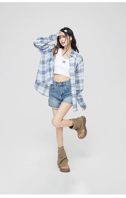 Embroidered Plaid Sun-protective Shirt