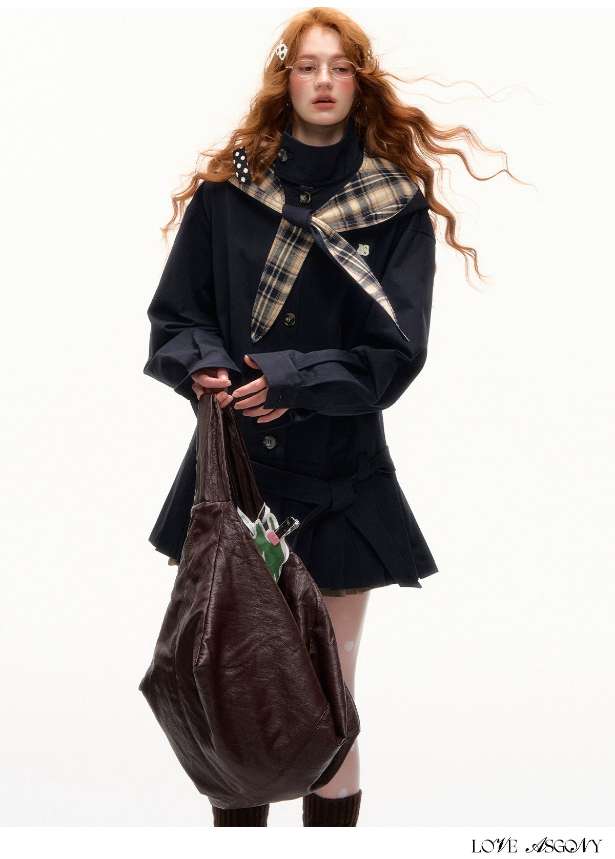 Detachable Bunny-Ear Pleated Trench Coat