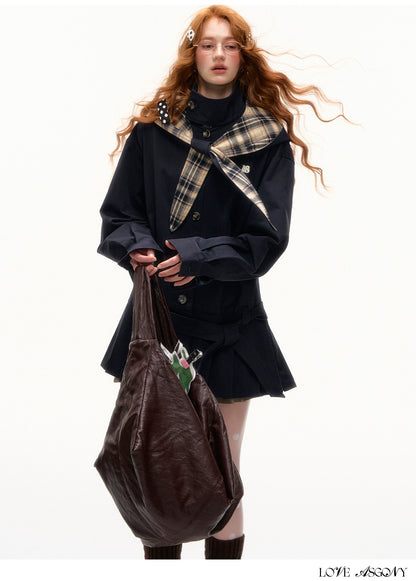 Detachable Bunny-Ear Pleated Trench Coat