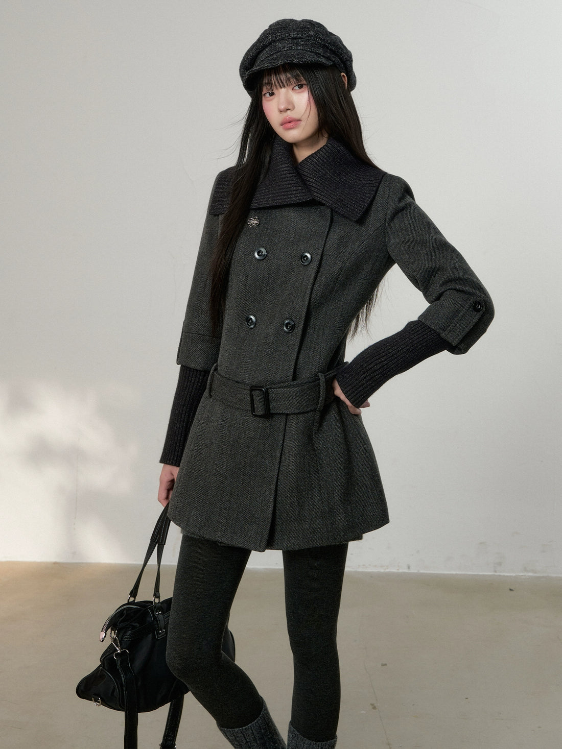 Grey Tailored Wool-Blend Long Dress