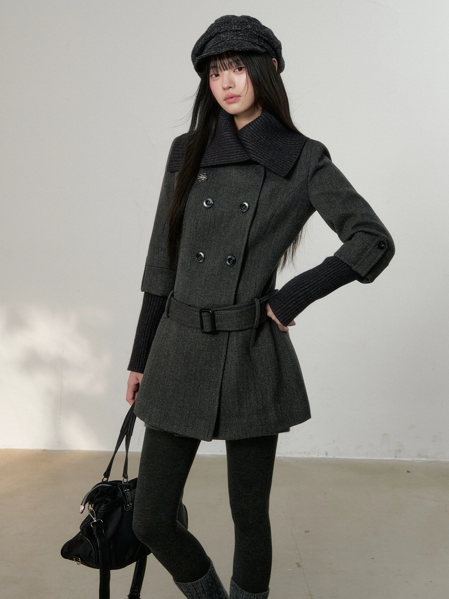 Grey Tailored Wool-Blend Long Dress