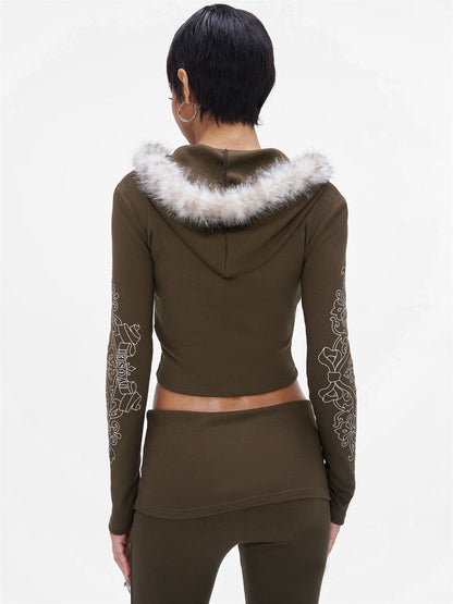 Knit Hooded Top &amp; Flare Pants Set