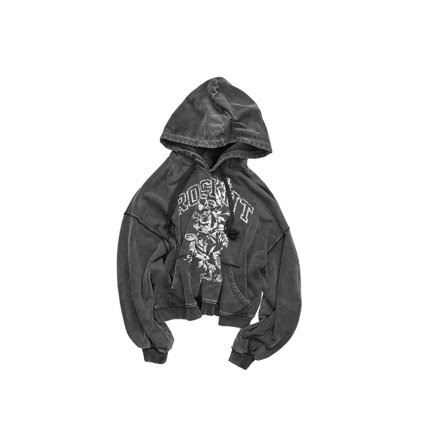 Print Slouchy Sleeve Washed Hoodie