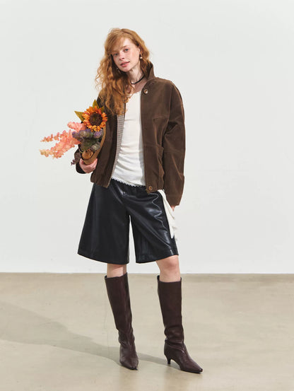 Suede Fog-Effect Oversized Jacket