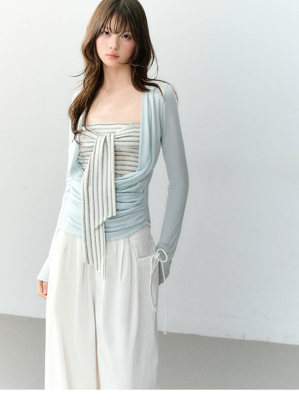 Lyocell Draped Neck Two-Piece Top Set
