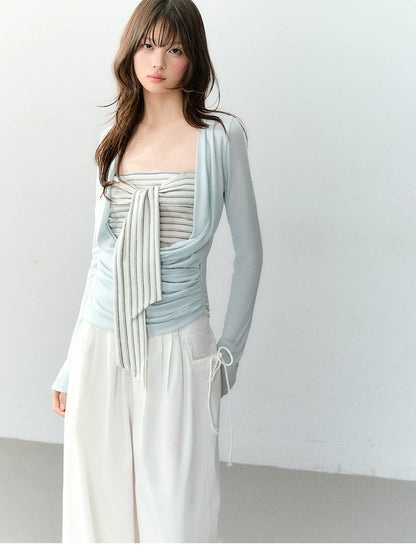 Lyocell Draped Neck Two-Piece Top Set