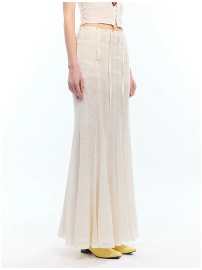 Lyocell Denim Rivet-Detail Fishtail Maxi Skirt