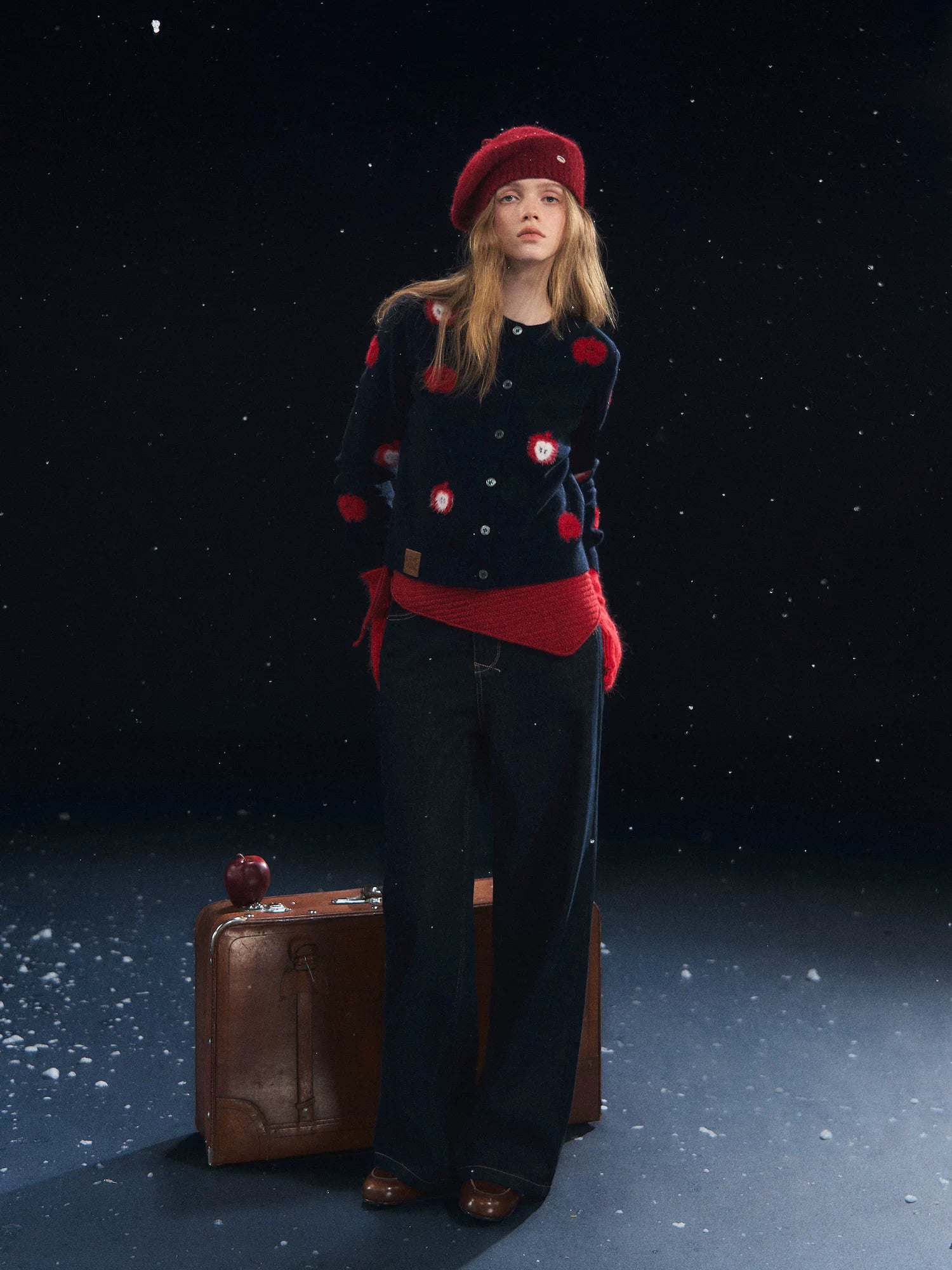 Plush Apple Jacquard Knit Cardigan