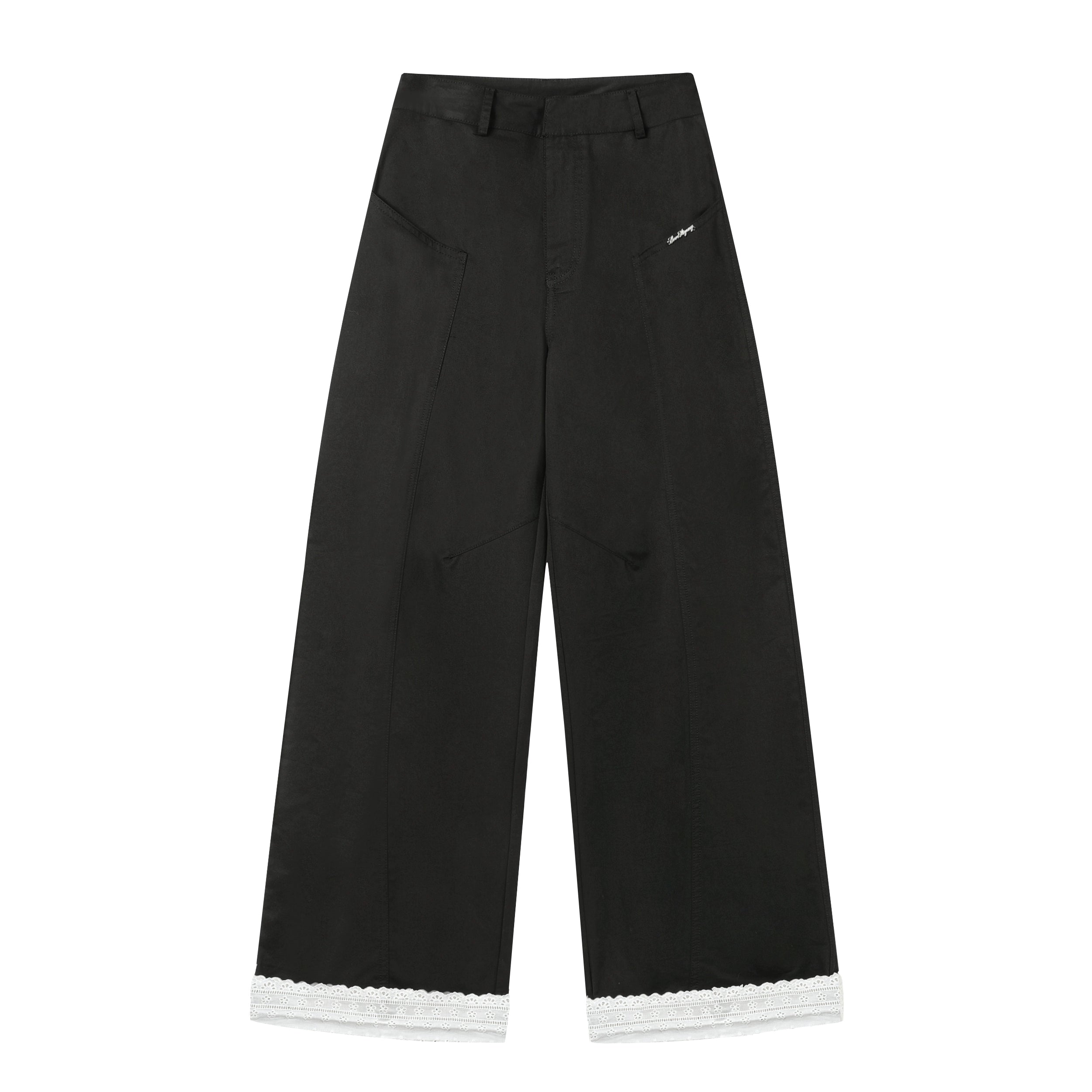 Lace-Trim Relaxed Blade-Cut Pants