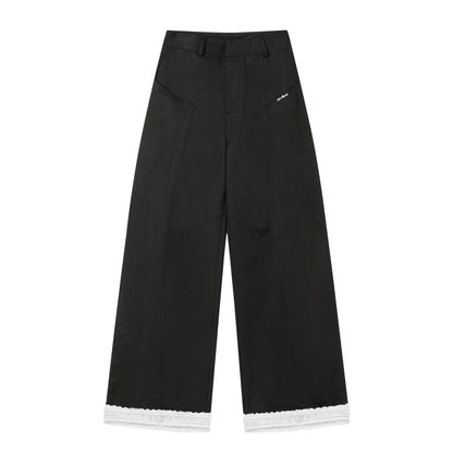 Lace-Trim Relaxed Blade-Cut Pants