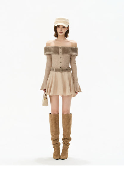 Mink Knit Off-Shoulder Dress