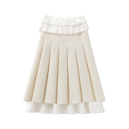 Navy &amp; Beige Double Waist Pleated Skirt