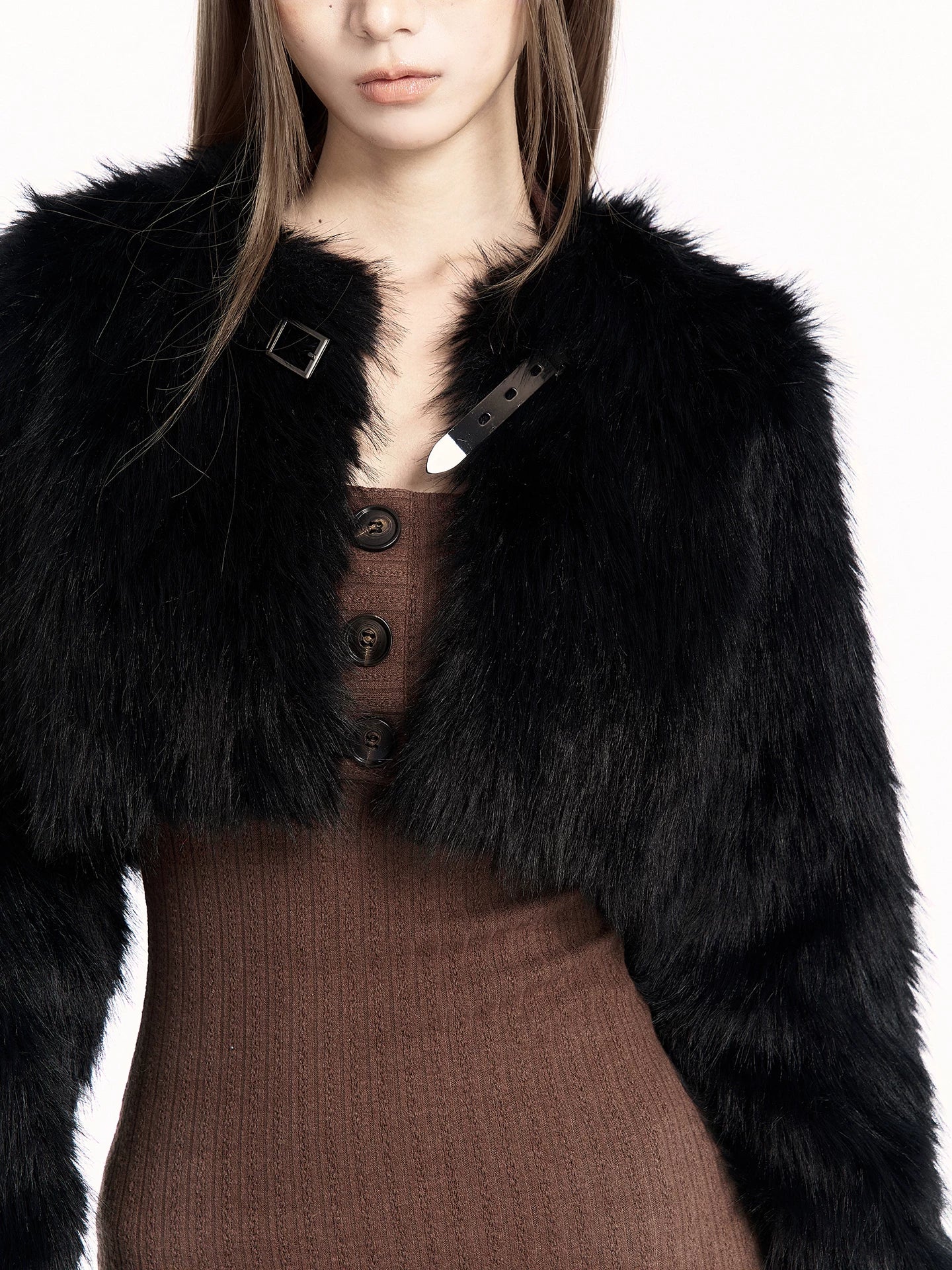 Classic Black Faux Fur Cropped Jacket