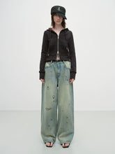 Vintage Burnt-Edge Printed Washed Denim Pants - CHINASQUAD