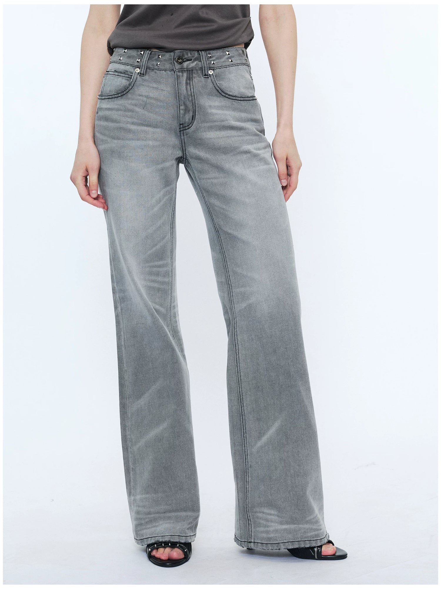 Straight-Leg Washed Denim Jeans