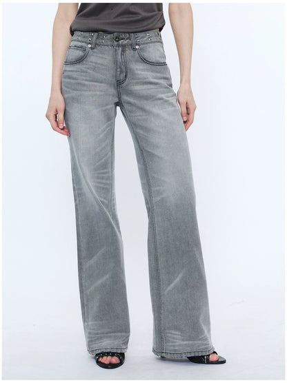 Straight-Leg Washed Denim Jeans