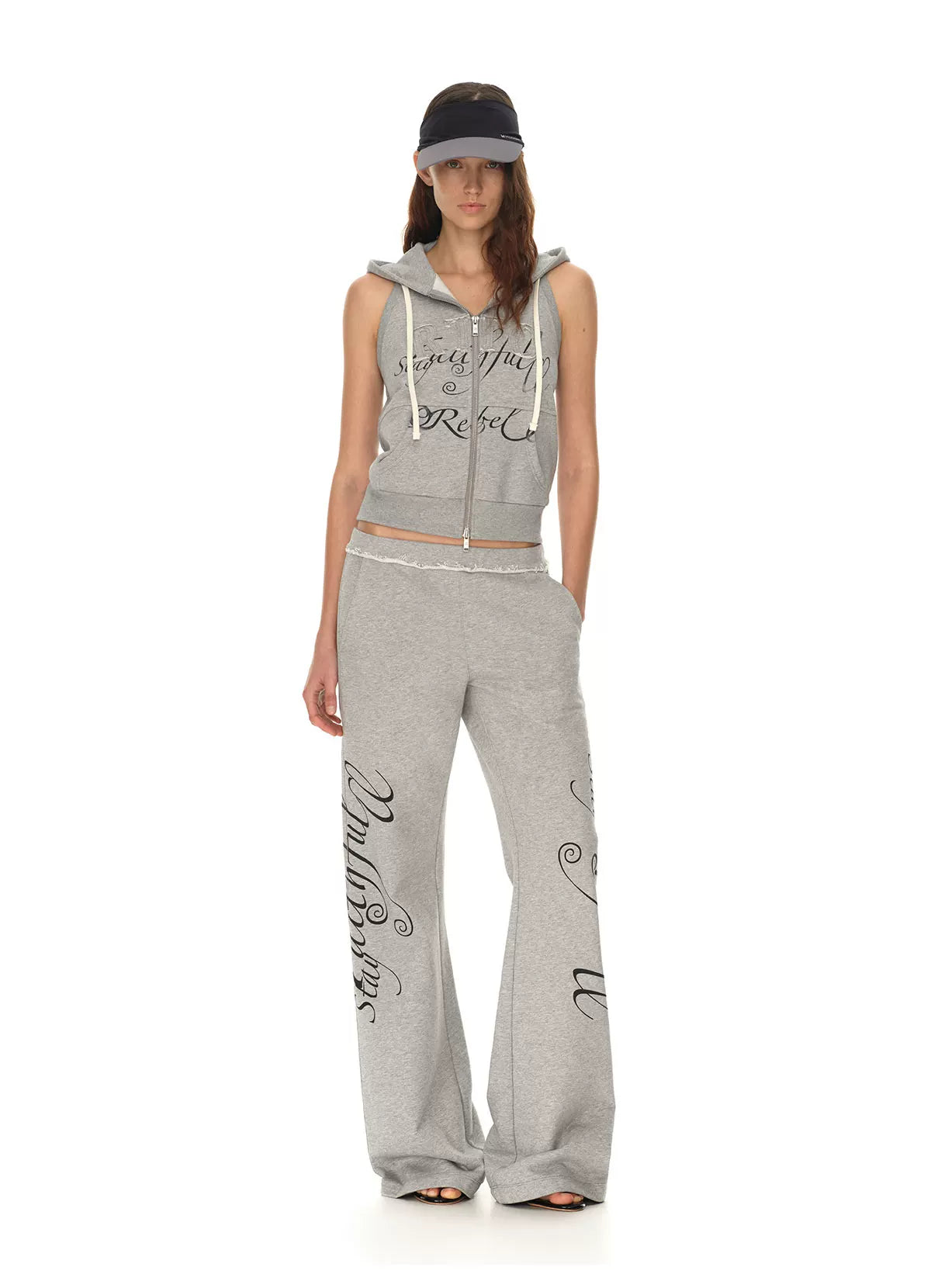 Rebel Script Print Relaxed Flared Sweatpants