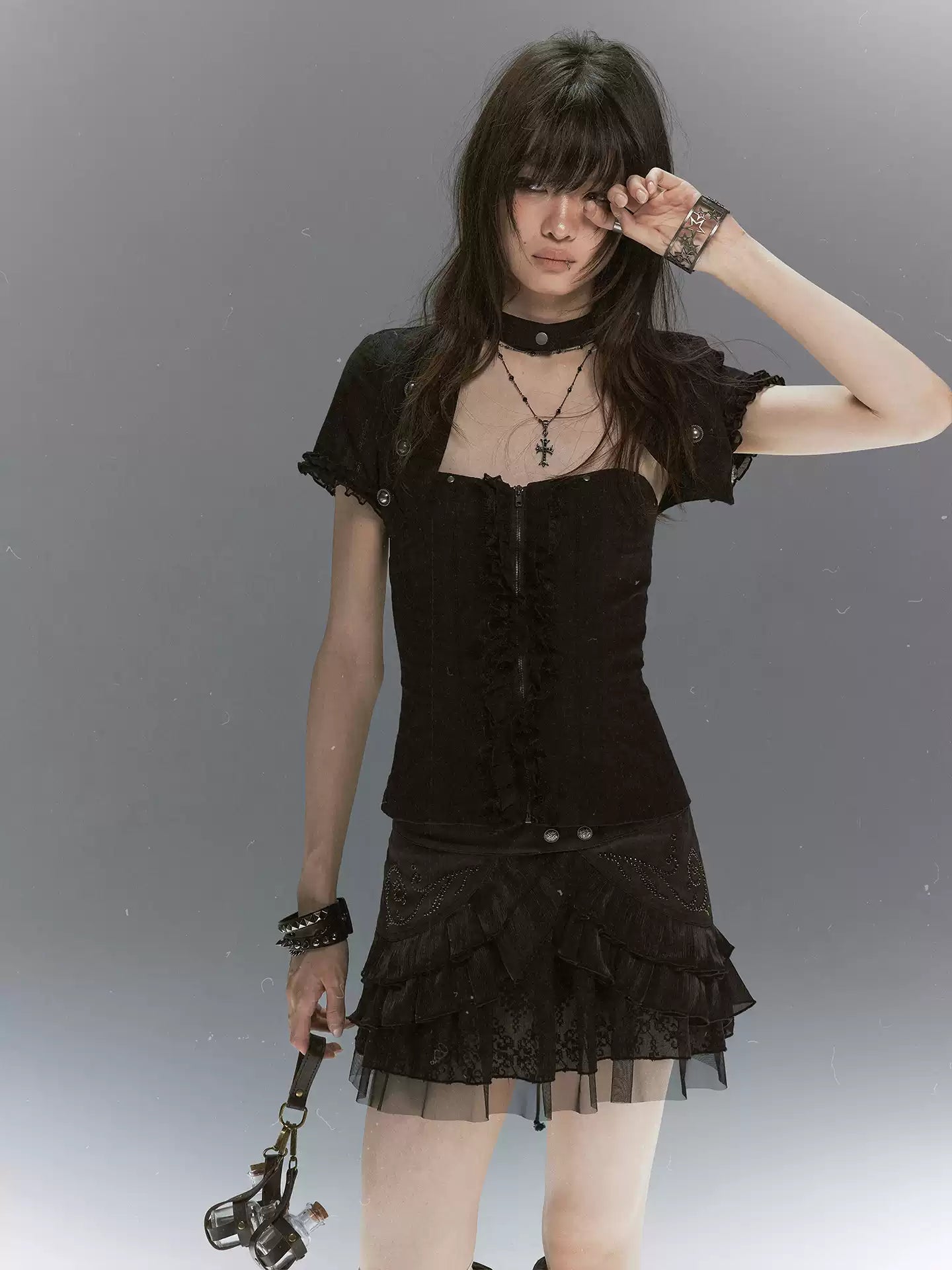 Vine Rivet Layered Skirt