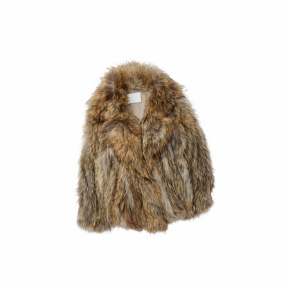 Raccoon Fur Oversized Lapel Woven Coat