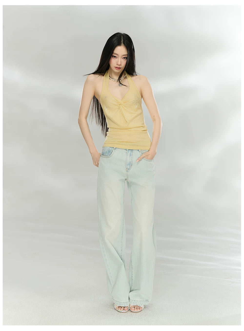 Rhinestone Knot Halter Knit Vest