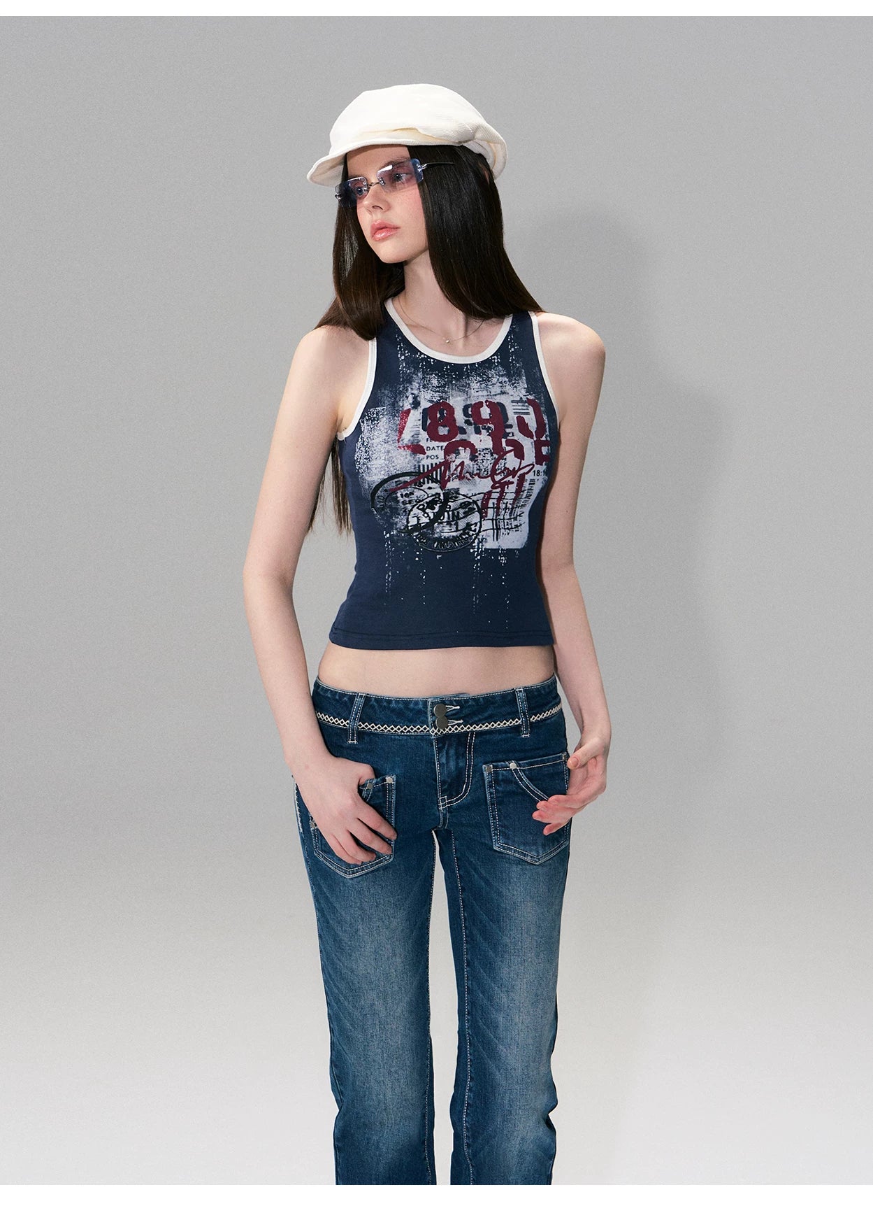 Vintage Print Layered Slim Fit Top Set