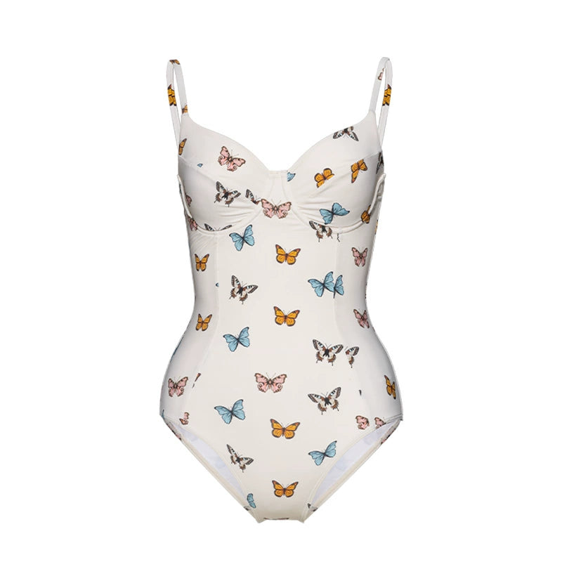 Fish Scale Print &amp; Butterfly Print One-piece Swimsuit