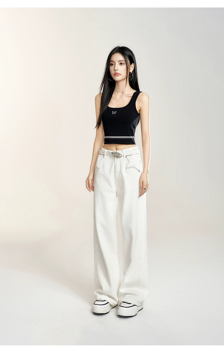 Black &amp; White U-neck Fitted Cropped Tank Top