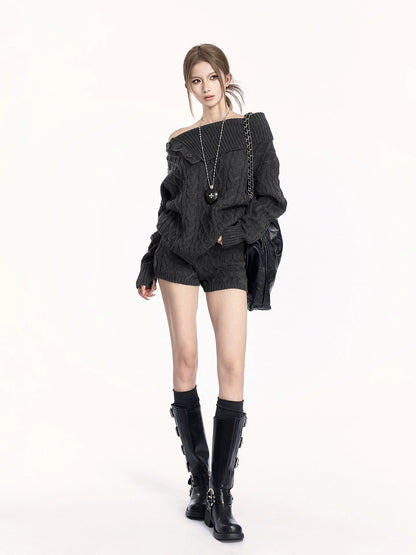 Knit Sweater &amp; Shorts Two-Piece Set