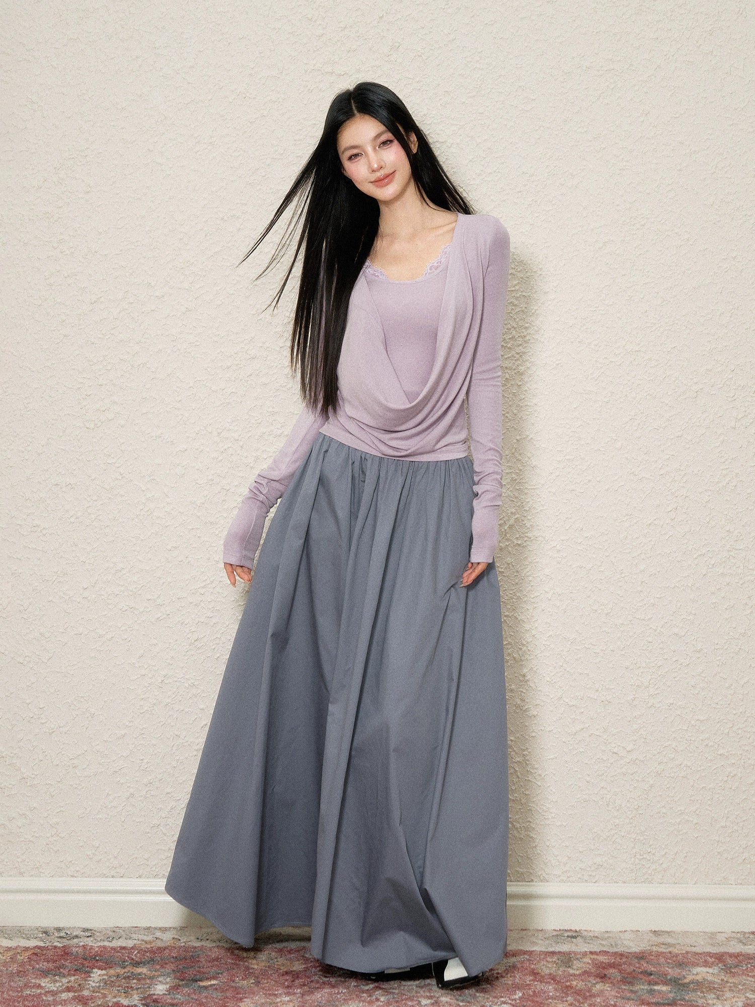 Asymmetrical Pleated Maxi Skirt