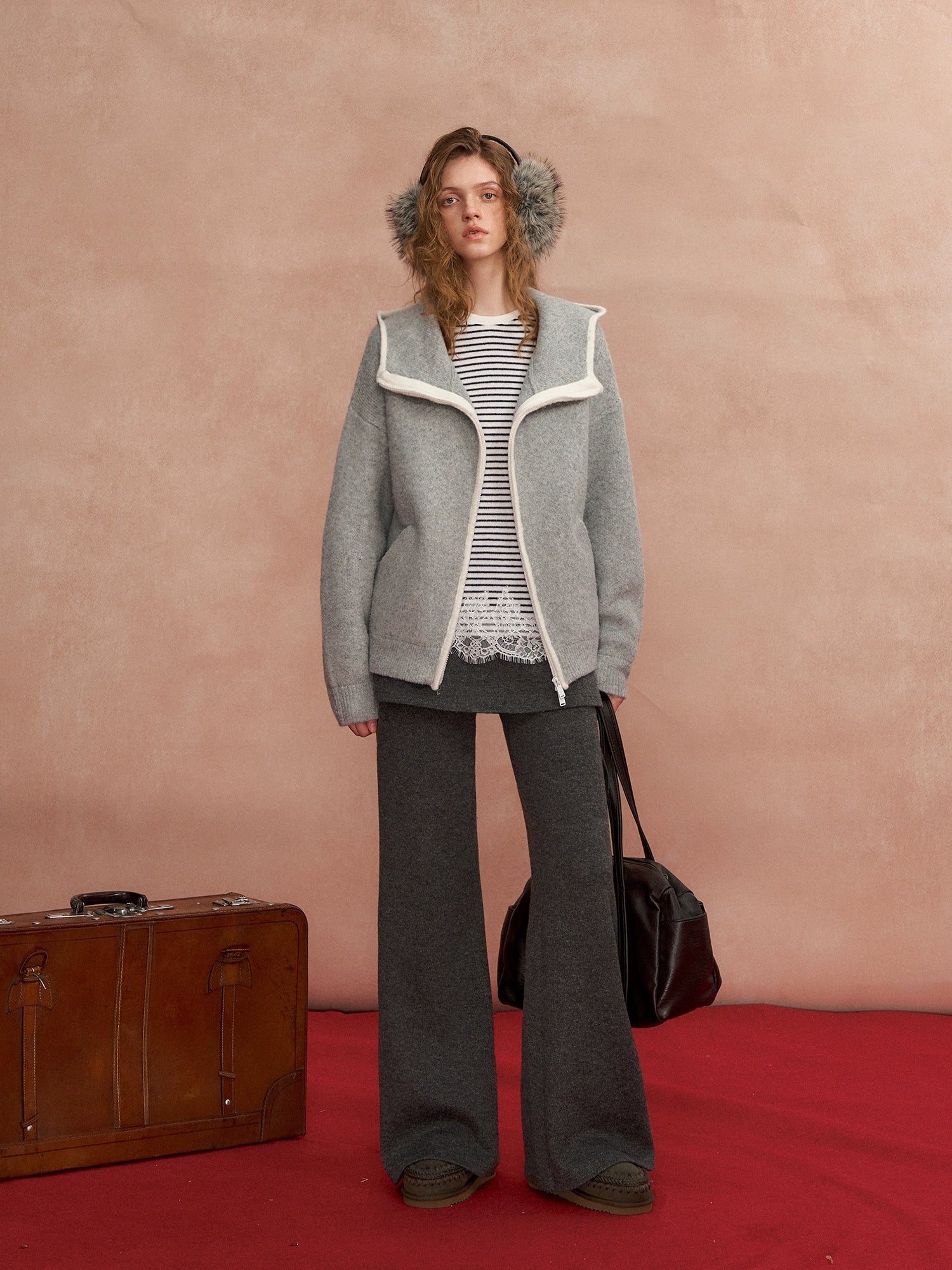 Detachable Scarf-Detail Flared Trousers