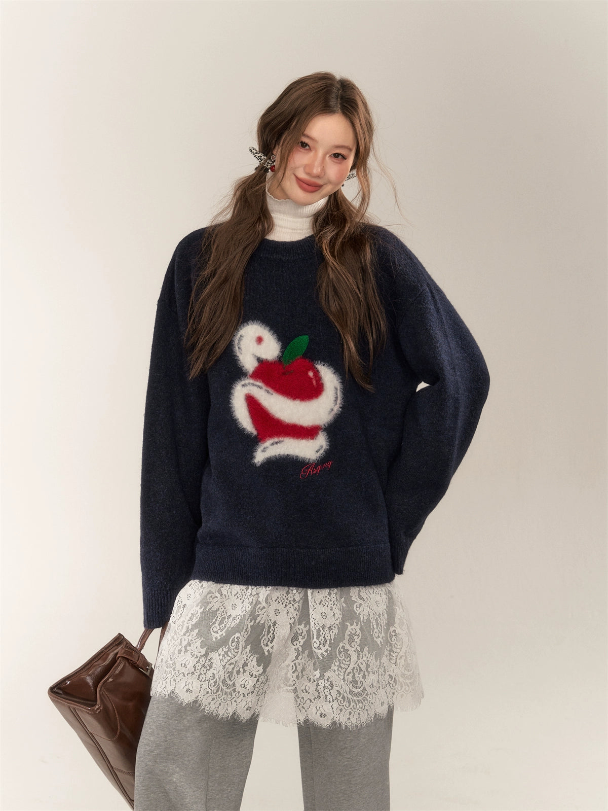 Apple Jacquard Pullover Sweater