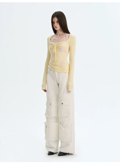 Layered Halter-Effect Long-Sleeve T-Shirt