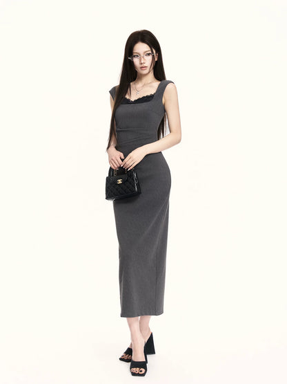 Refined Square-Neck Sculpted Midi Dress
