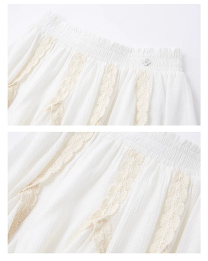Lace Patchwork Asymmetric Hem Mini Skirt