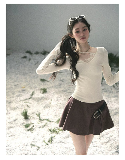 Deep V Lace Knit Top