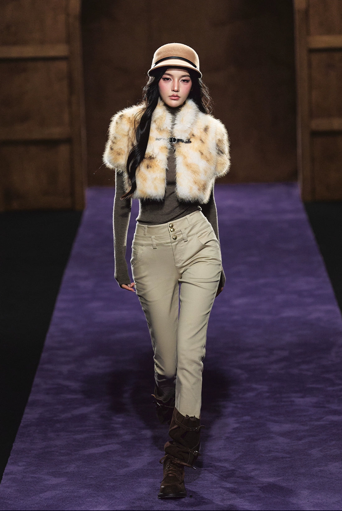 Ombre Short Faux Fur High-Neck Cropped Jacket