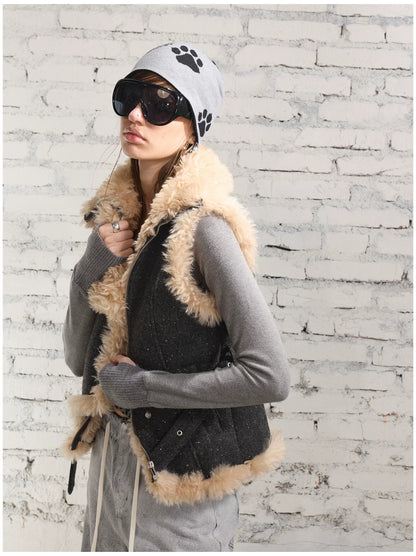 Vintage Shearling Wool-Blend Collared Vest