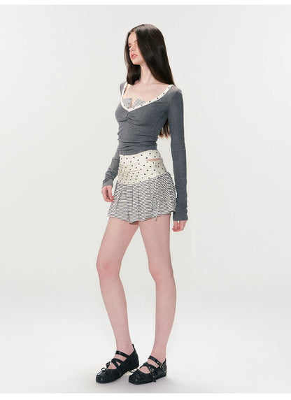 Faux Two-Piece Slim Long-Sleeve T-Shirt