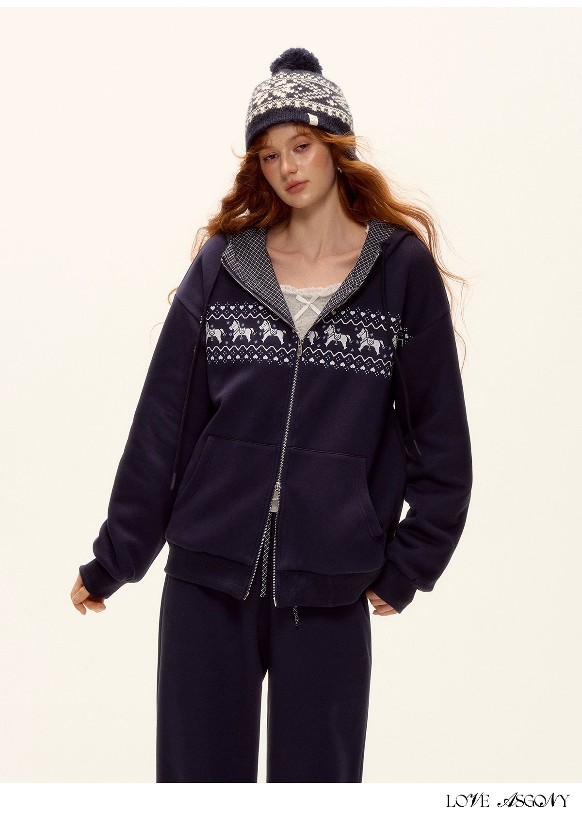 Zip-up Plaid Hoodie &amp; Wide-Leg Pants Set