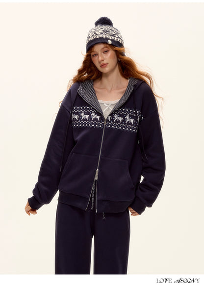 Zip-up Plaid Hoodie &amp; Wide-Leg Pants Set