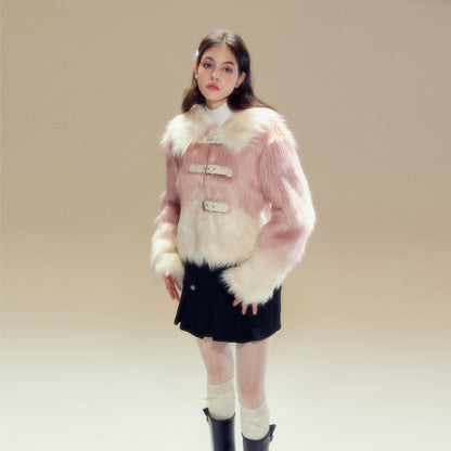 Pink Gradient Button Shearling Jacket - CHINASQUAD