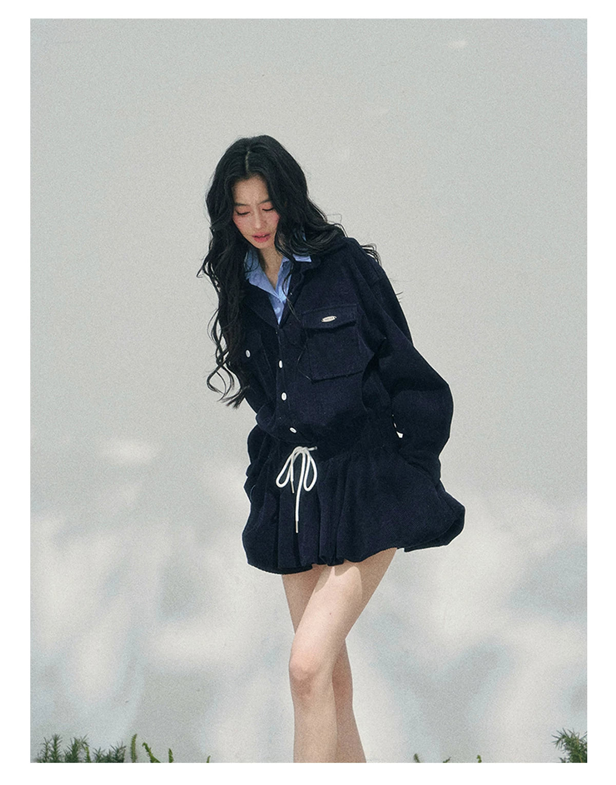 Corduroy Academy Faux Two-Piece Dress