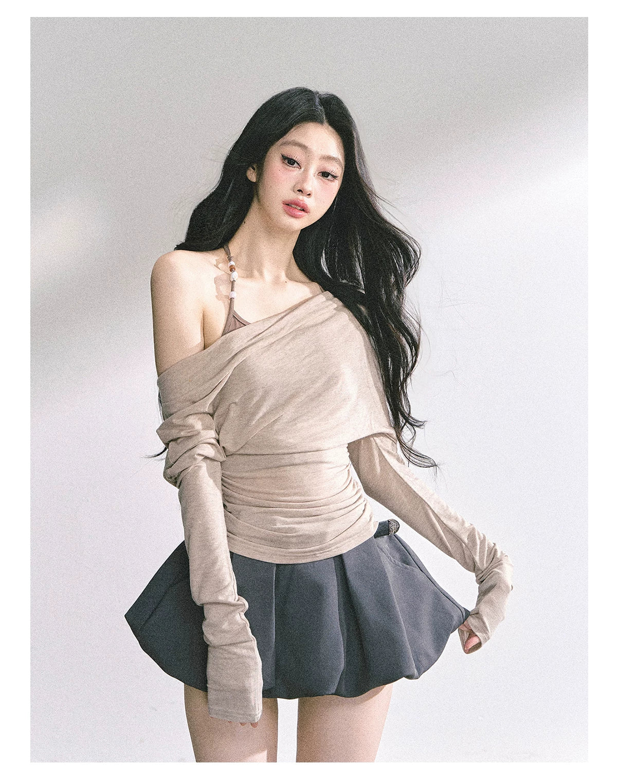 Asymmetric Off-Shoulder Long-Sleeve T-Shirt