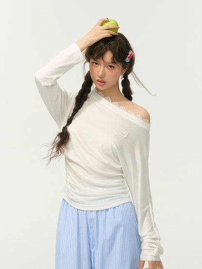 Asymmetric Shoulder Long-Sleeve Top