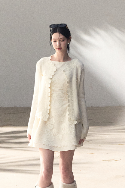 Wool-Blend Waist-Cinched Fitted Dress