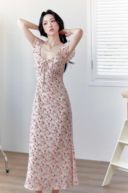 French Style Slimming Floral Print  Dress